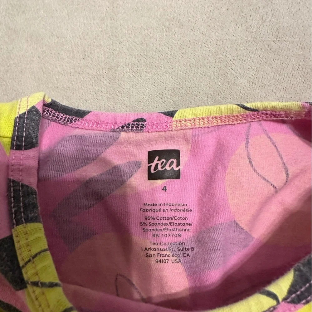 Tea Collection Girls Pink and Yellow Leaf Print Dress